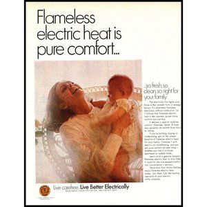 1970 Total Electric Heat Vintage Print Ad Nursery Mom Baby Pure Comfort Wall Art